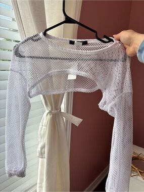 Society White Mesh Long-Sleeve Crop Top